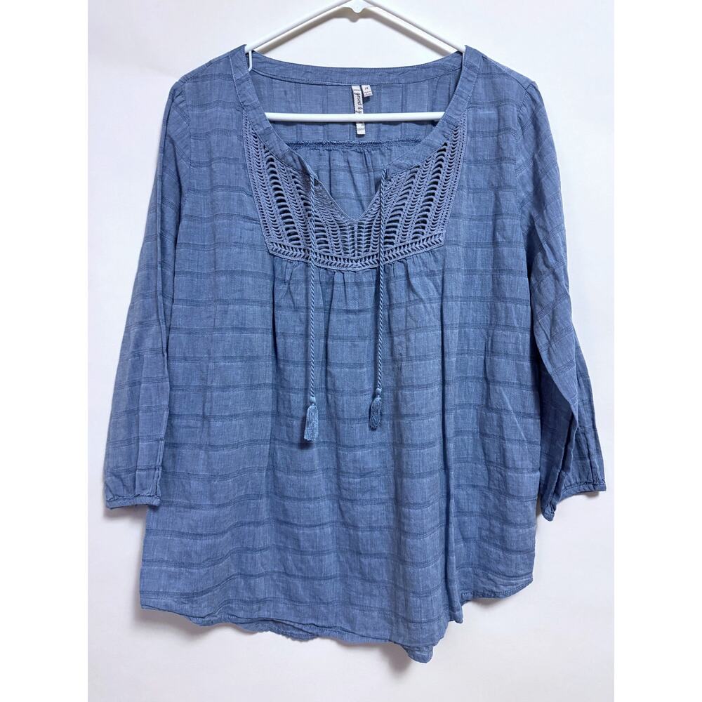 Boho Cottagcore Textured Cotton Peasant Top Medium